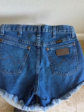 Wrangler Dark Blue Frayed Denim Cutoff Shorts